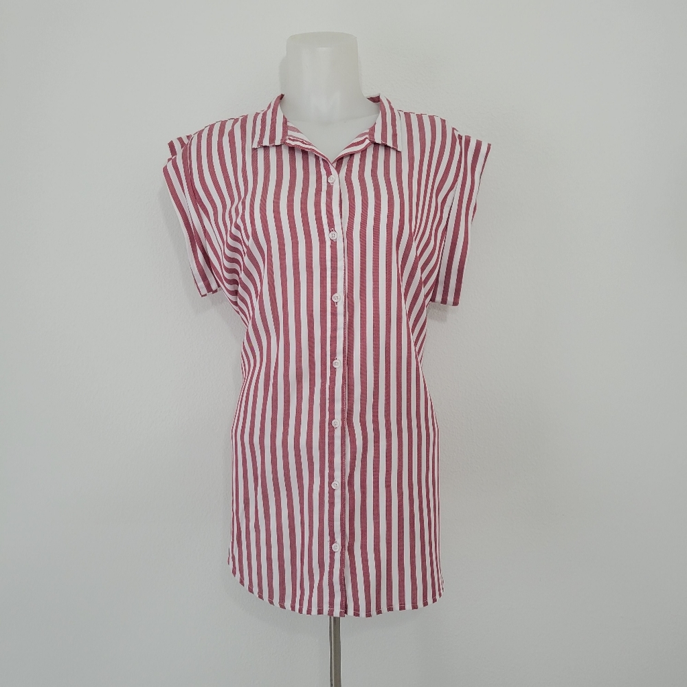 Per Se Striped Oxford Tunic Top